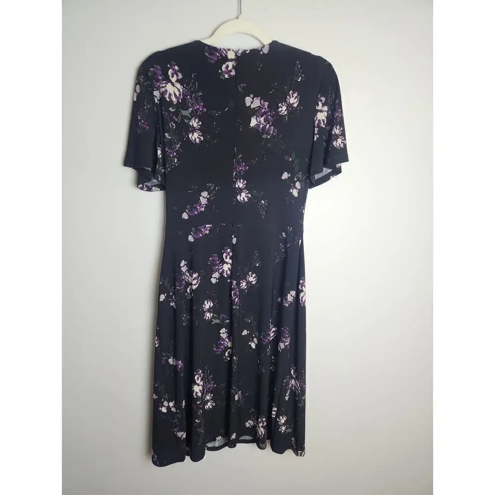 Lauren Ralph Lauren Dark Floral faux wrap dress sz 8 academic Careerwear - Picture 4 of 11